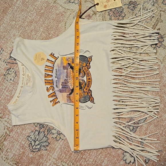 Recycled Threads Nashville Music Festival Sleeveless Fringe Crop Top - Size L - Picture 10 of 14